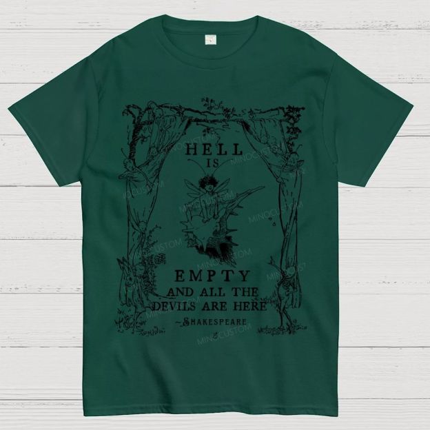 Vintage Fairy Elf Border Antique Poetic Quote Dark Literary Cotton T-Shirt