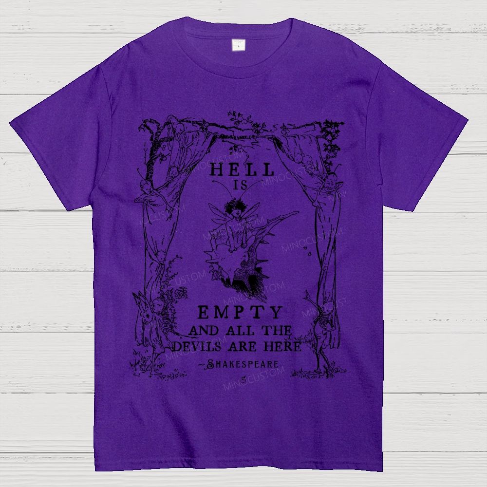 Vintage Fairy Elf Border Antique Poetic Quote Dark Literary Cotton T-Shirt