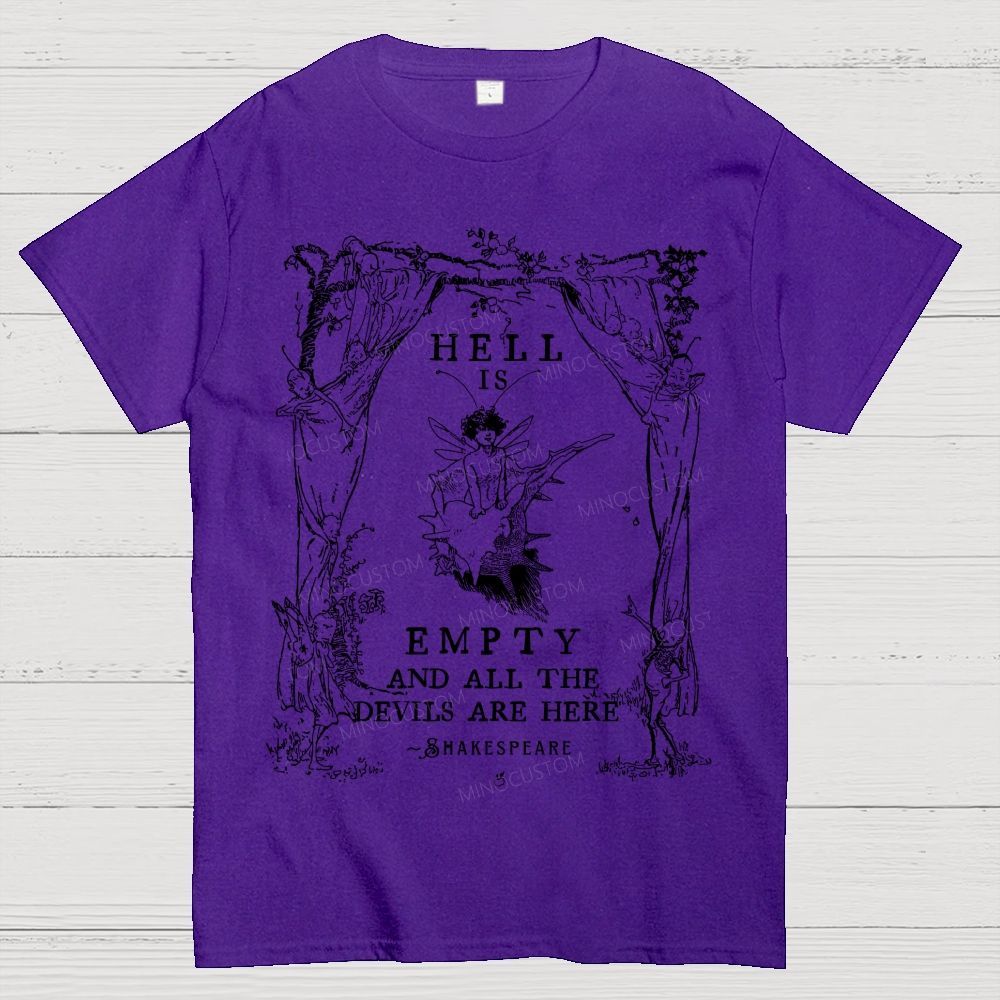 Vintage Fairy Elf Border Antique Poetic Quote Dark Literary Cotton T-Shirt
