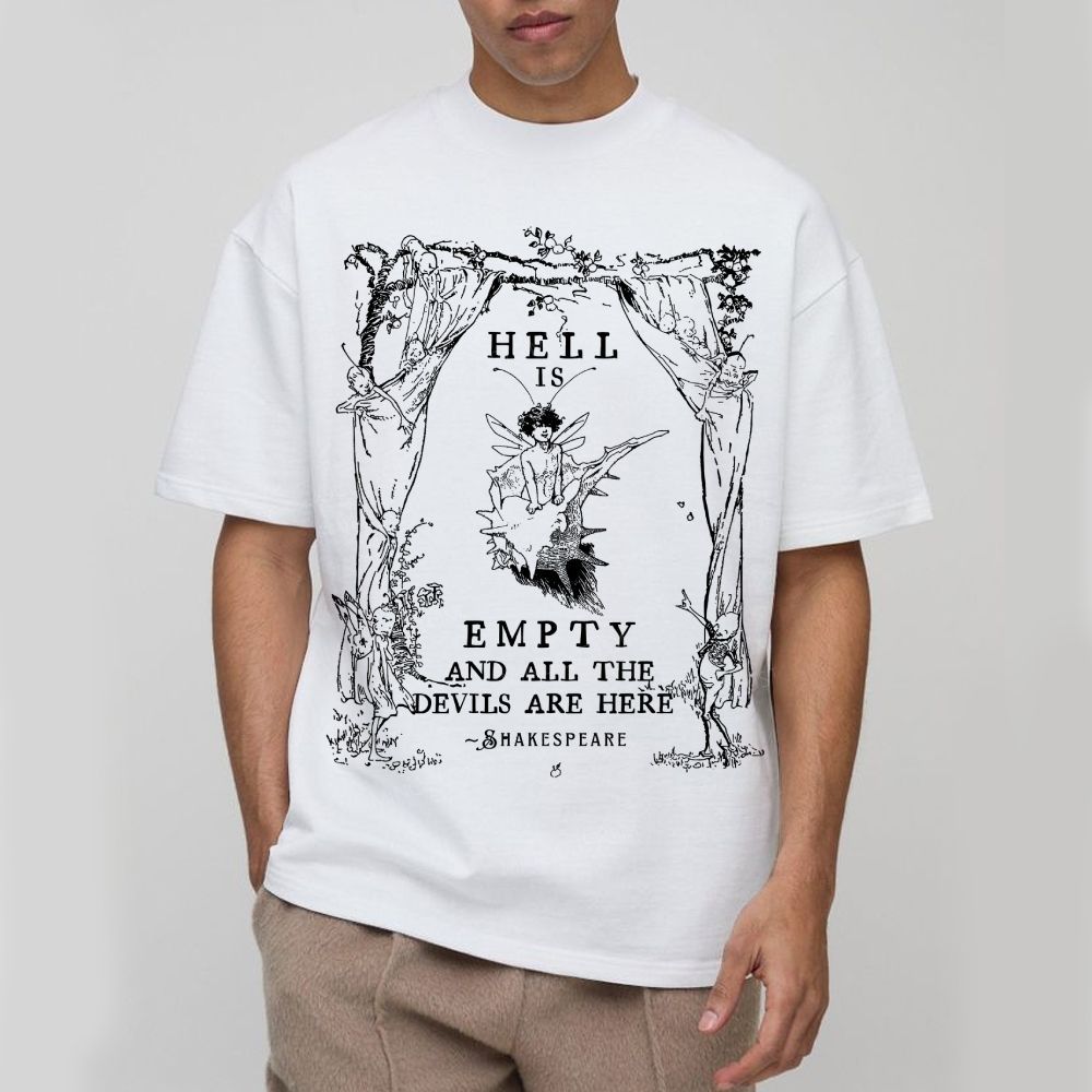 Vintage Fairy Elf Border Antique Poetic Quote Dark Literary Cotton T-Shirt