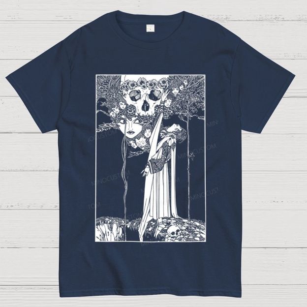 Dark Gothic Art Skull Lady Figure Surreal Antique Cotton T-Shirt