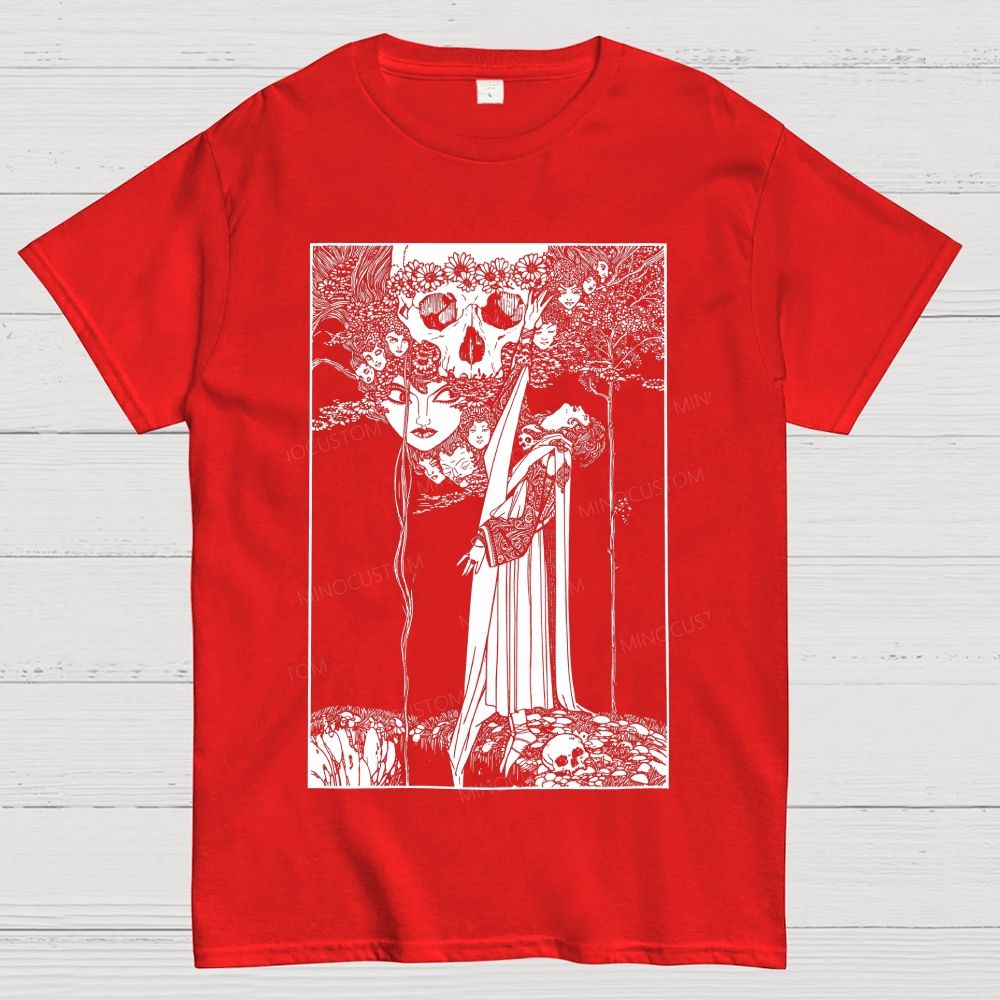 Dark Gothic Art Skull Lady Figure Surreal Antique Cotton T-Shirt