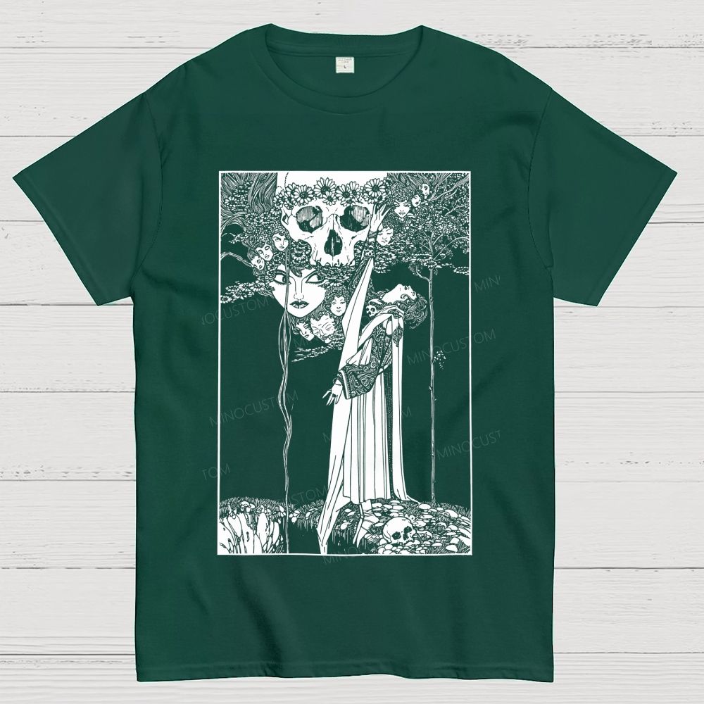 Dark Gothic Art Skull Lady Figure Surreal Antique Cotton T-Shirt
