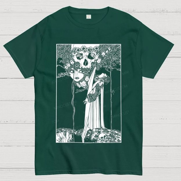 Dark Gothic Art Skull Lady Figure Surreal Antique Cotton T-Shirt