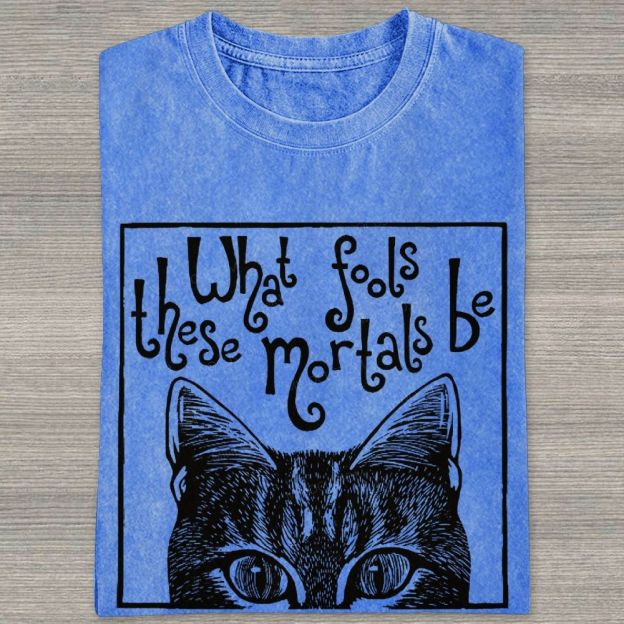 Block Framed Tabby Cat Peeking Vintage Curly Poem Washed T-shirt