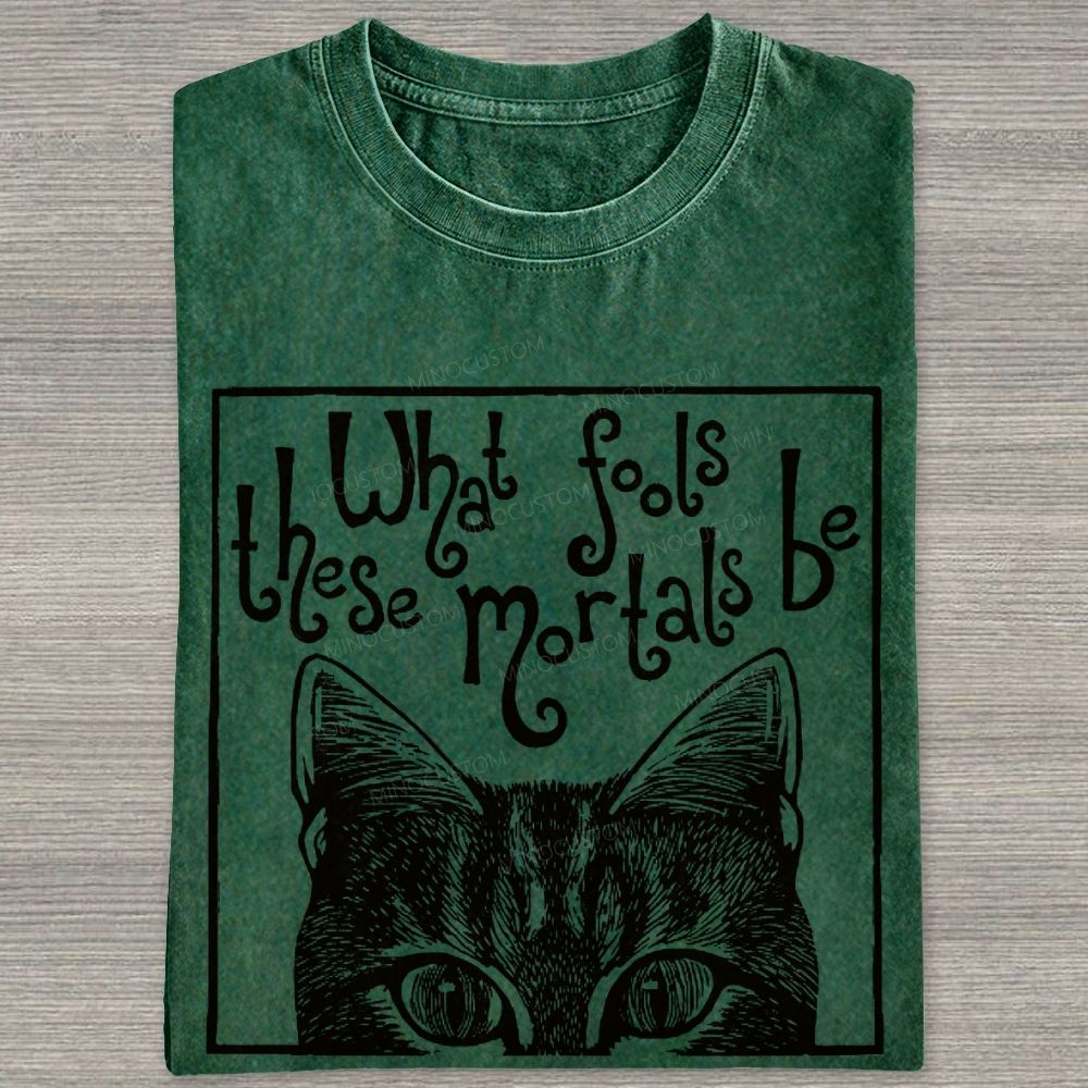 Block Framed Tabby Cat Peeking Vintage Curly Poem Washed T-shirt