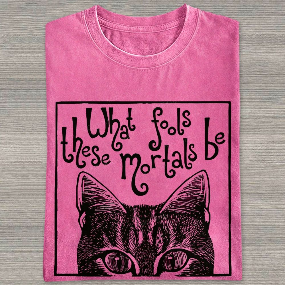 Block Framed Tabby Cat Peeking Vintage Curly Poem Washed T-shirt