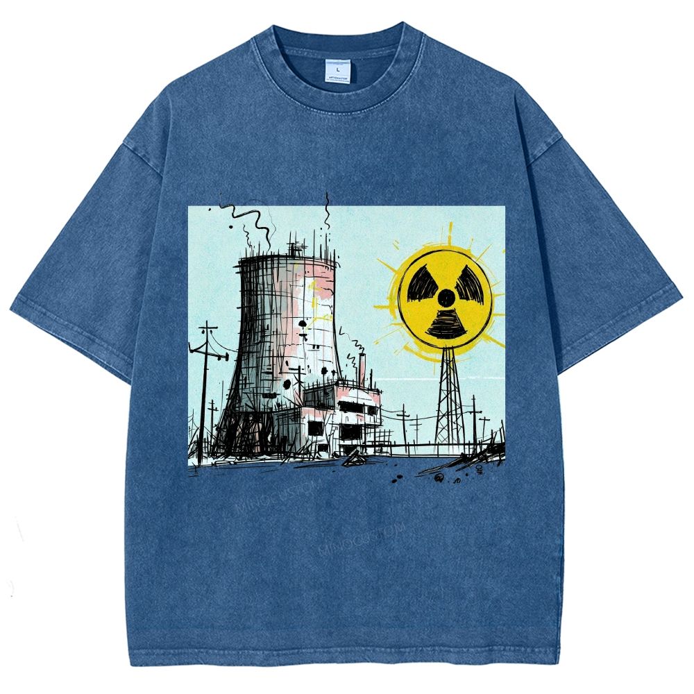 Loose Hand Drawn Cooling Tower Hazard Marker Unisex Fit Washed T-Shirt