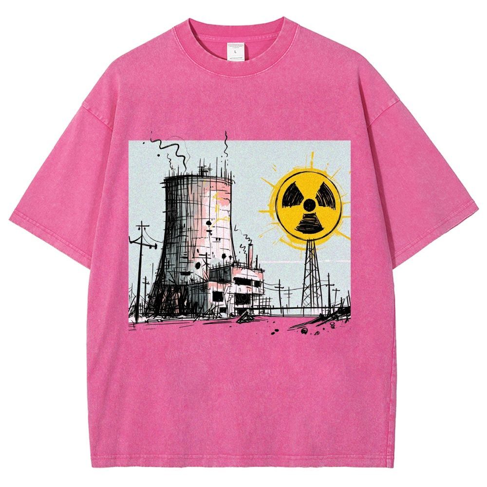 Loose Hand Drawn Cooling Tower Hazard Marker Unisex Fit Washed T-Shirt