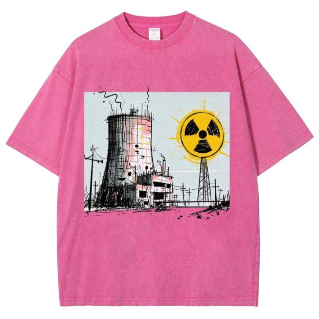 Loose Hand Drawn Cooling Tower Hazard Marker Unisex Fit Washed T-Shirt