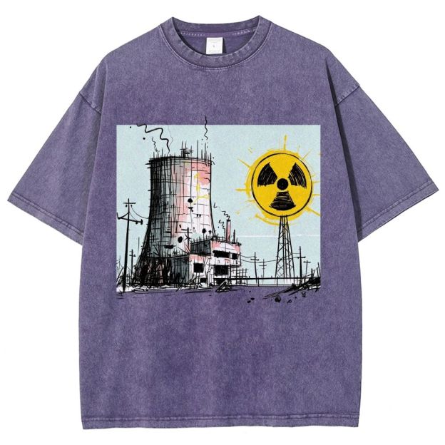 Loose Hand Drawn Cooling Tower Hazard Marker Unisex Fit Washed T-Shirt