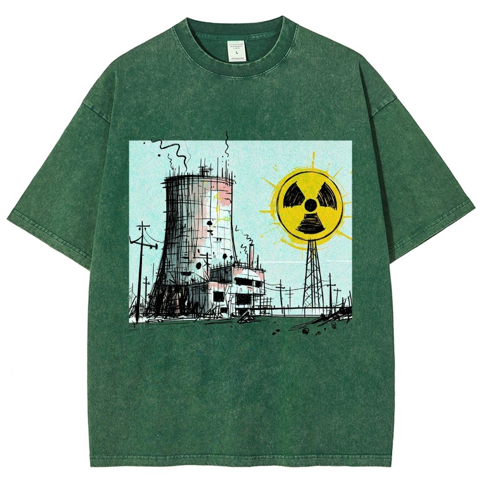 Loose Hand Drawn Cooling Tower Hazard Marker Unisex Fit Washed T-Shirt