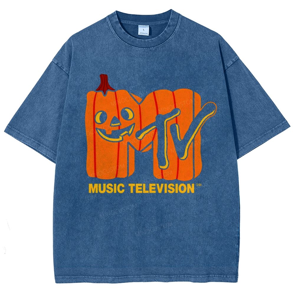 Retro Halloween Pumpkin Shaped Letter Spooky Fall Unisex Fit Washed T-Shirt