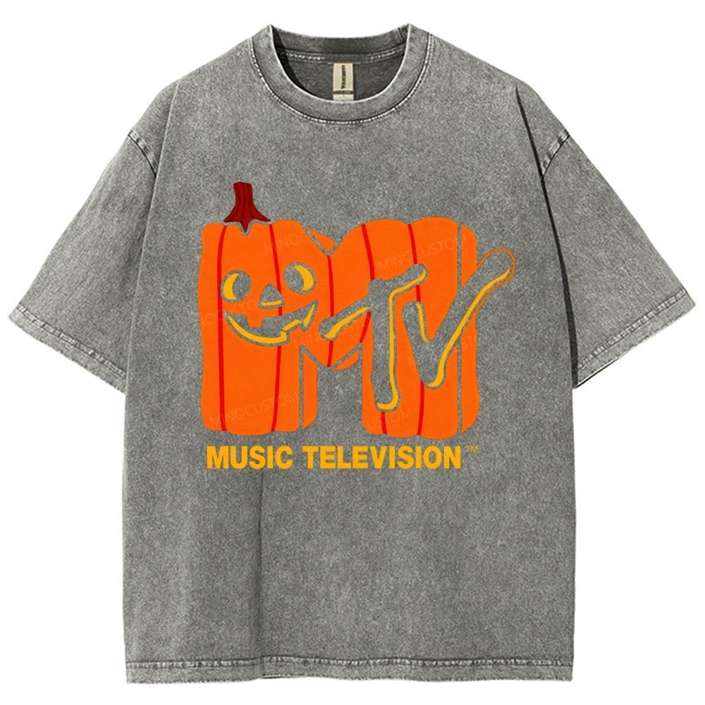 Retro Halloween Pumpkin Shaped Letter Spooky Fall Unisex Fit Washed T-Shirt