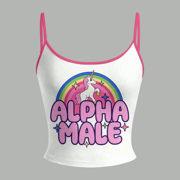 Rainbow Unicorn Alpha Male Quote Top & Elasticated Trousers Two-Piece Set