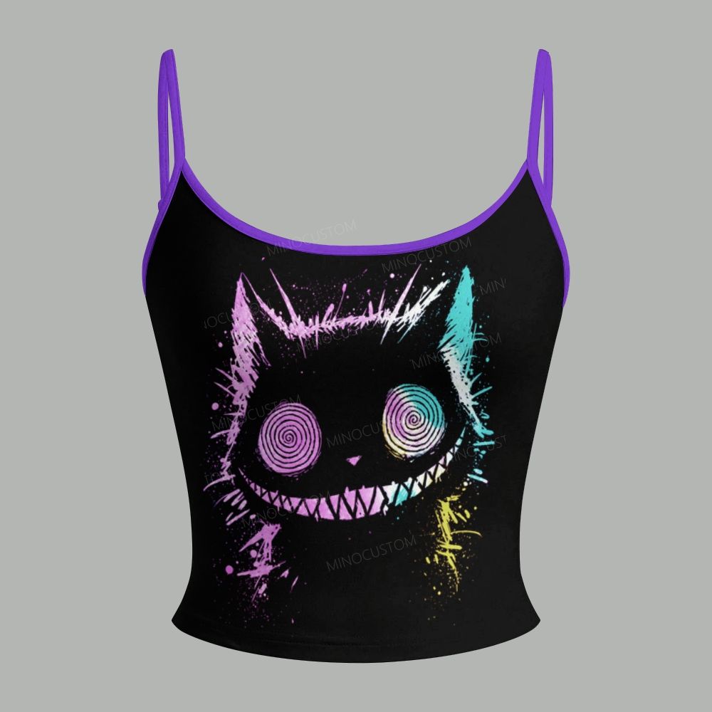 Psychedelic Gradient Cat Smile Top & Elasticated Trousers Two-Piece Set