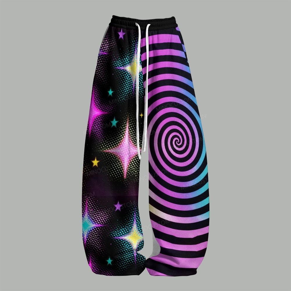 Psychedelic Gradient Cat Smile Top & Elasticated Trousers Two-Piece Set