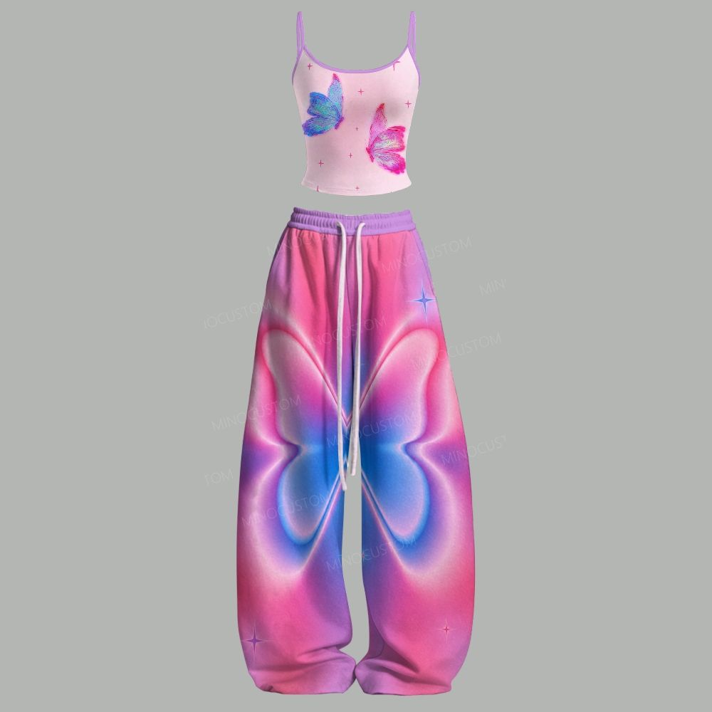 Butterfly Ombre Lounge Top & Elasticated Trousers Two-Piece Set