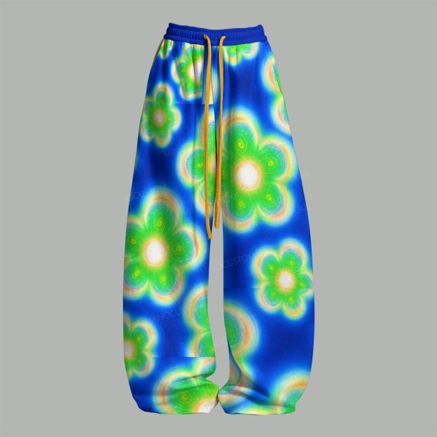Sunny Bloom Floral Watercolor Wide‑Leg Lounge Top & Elasticated Trousers Two-Piece Set