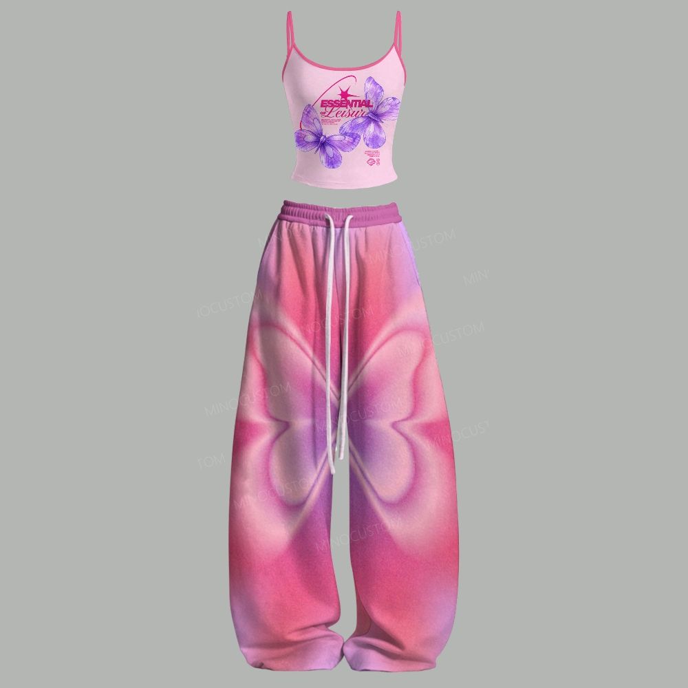 Butterfly Ombre Lounge Top & Elasticated Trousers Two-Piece Set