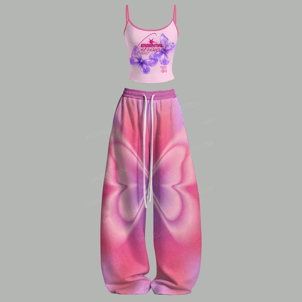 Butterfly Ombre Lounge Top & Elasticated Trousers Two-Piece Set