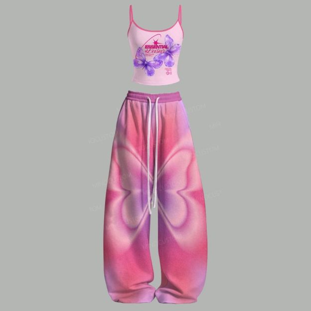 Butterfly Ombre Lounge Top & Elasticated Trousers Two-Piece Set