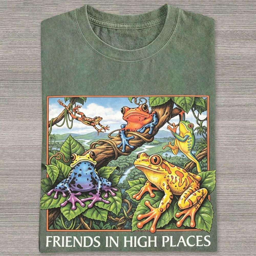 Colorful Rainforest Tree Frogs Tropical Jungle Branch Washed T-shirt