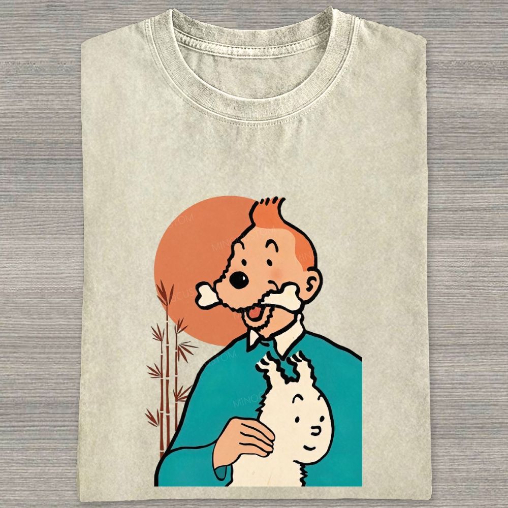 Vintage Cartoon Character Dog Funny Graphic Washed T-shirt