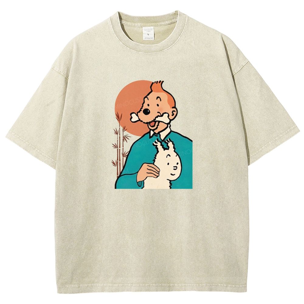 Vintage Cartoon Character Dog Funny Graphic Washed T-shirt