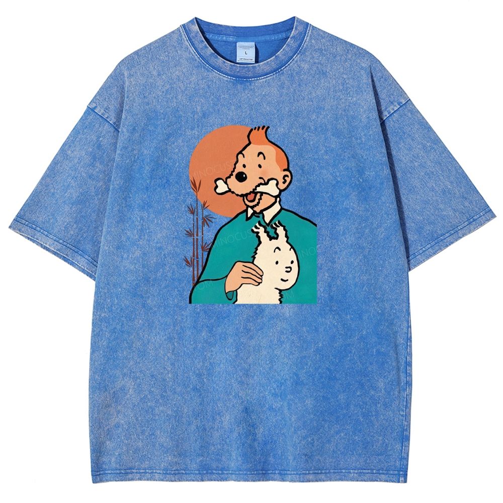 Vintage Cartoon Character Dog Funny Graphic Washed T-shirt