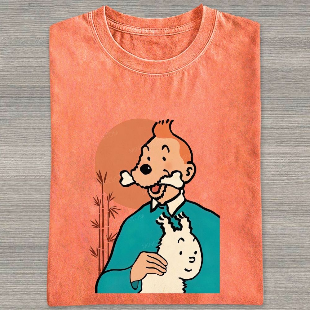 Vintage Cartoon Character Dog Funny Graphic Washed T-shirt