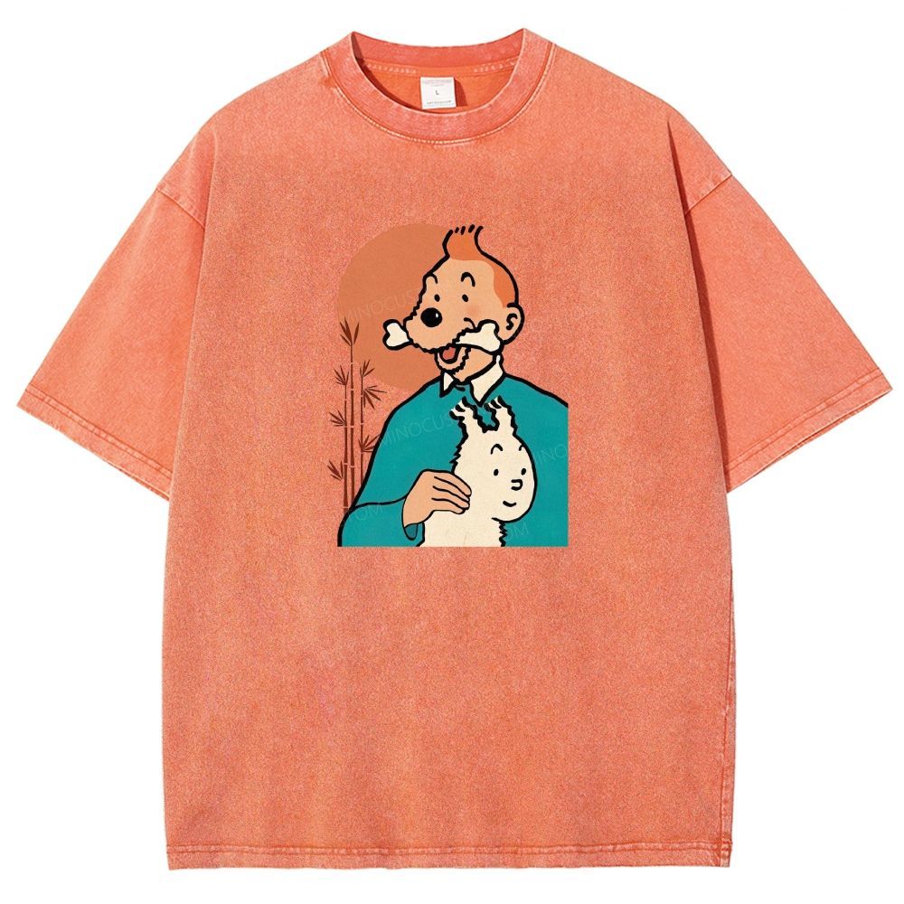 Vintage Cartoon Character Dog Funny Graphic Washed T-shirt