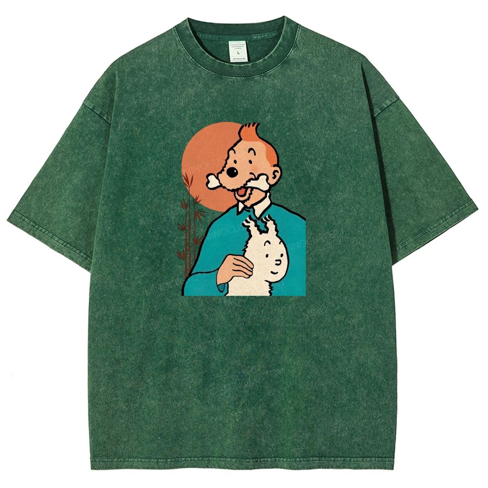 Vintage Cartoon Character Dog Funny Graphic Washed T-shirt
