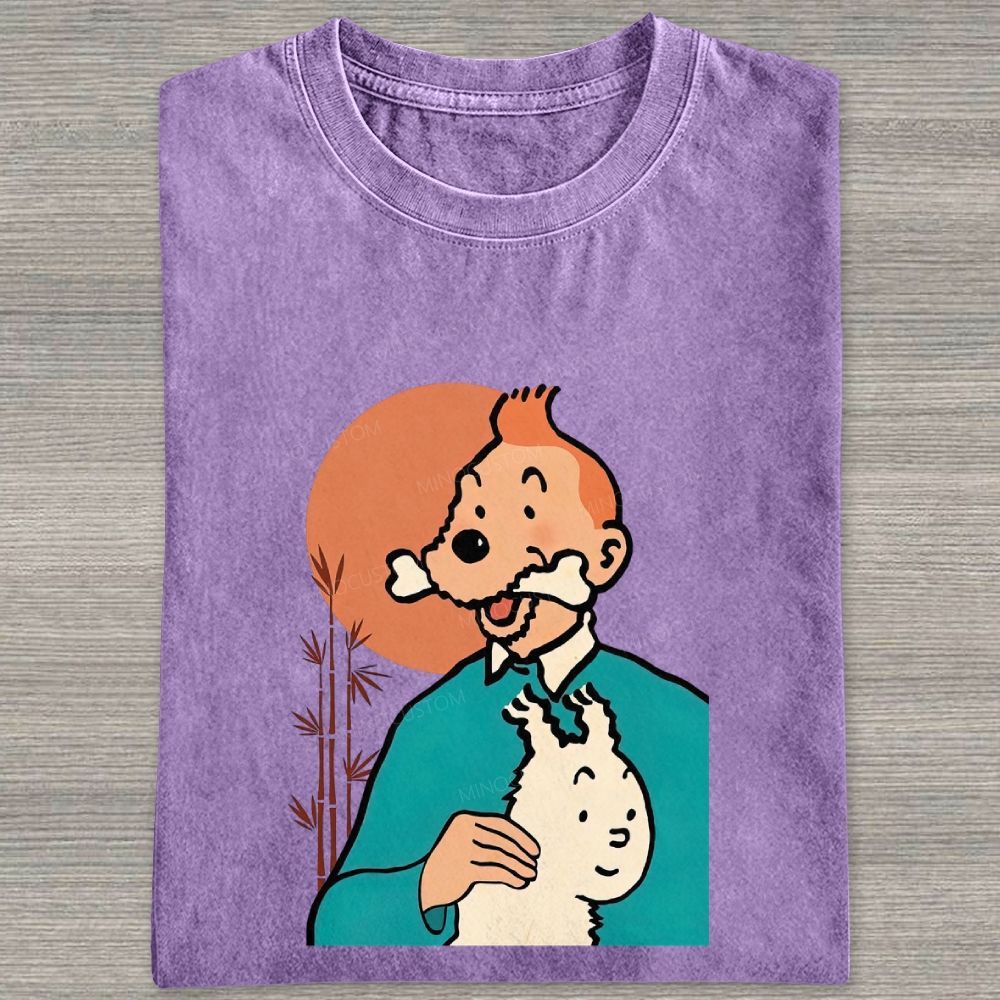 Vintage Cartoon Character Dog Funny Graphic Washed T-shirt