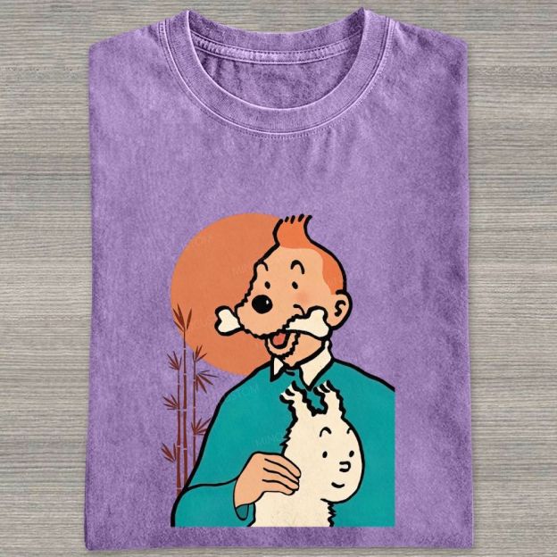 Vintage Cartoon Character Dog Funny Graphic Washed T-shirt