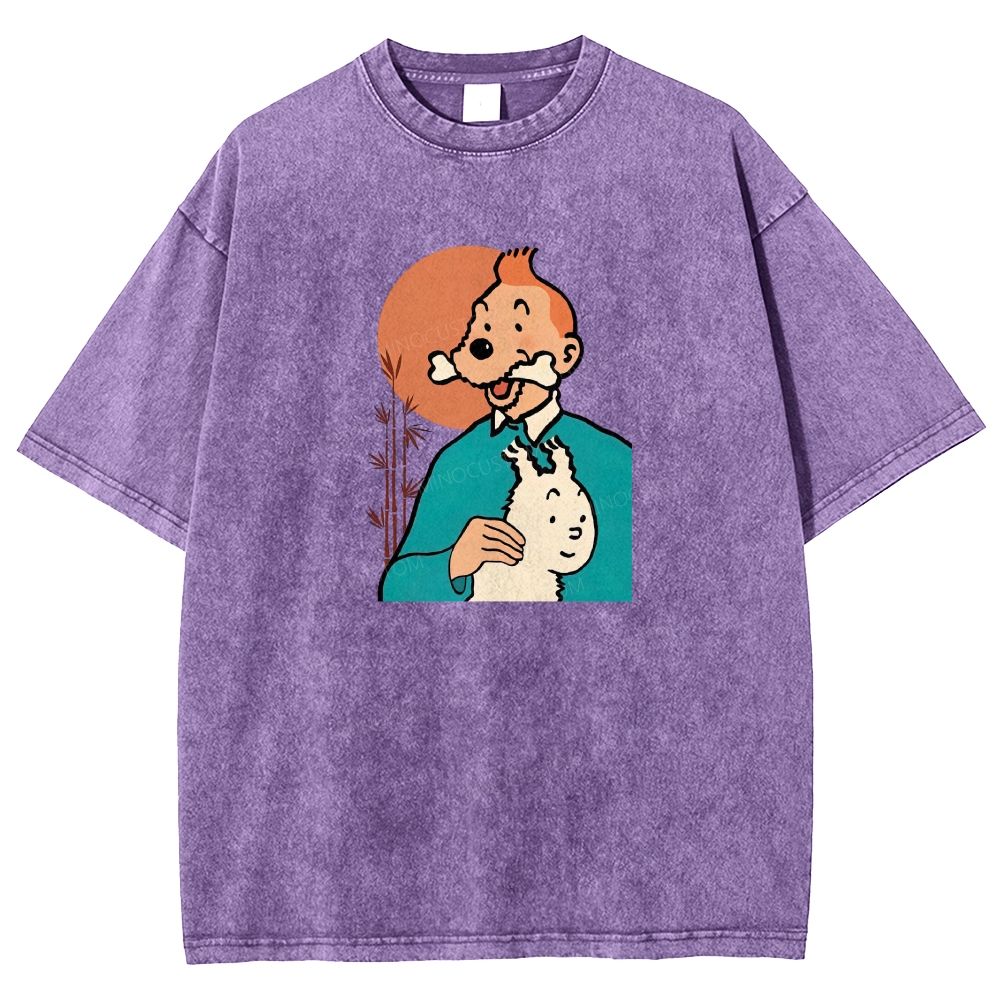 Vintage Cartoon Character Dog Funny Graphic Washed T-shirt