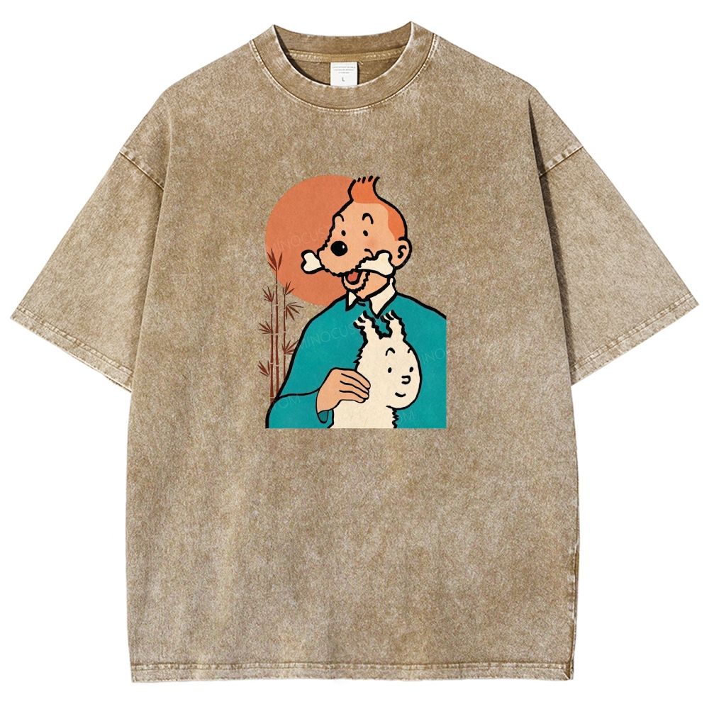 Vintage Cartoon Character Dog Funny Graphic Washed T-shirt