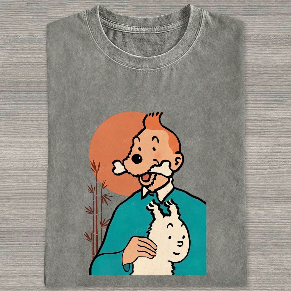 Vintage Cartoon Character Dog Funny Graphic Washed T-shirt