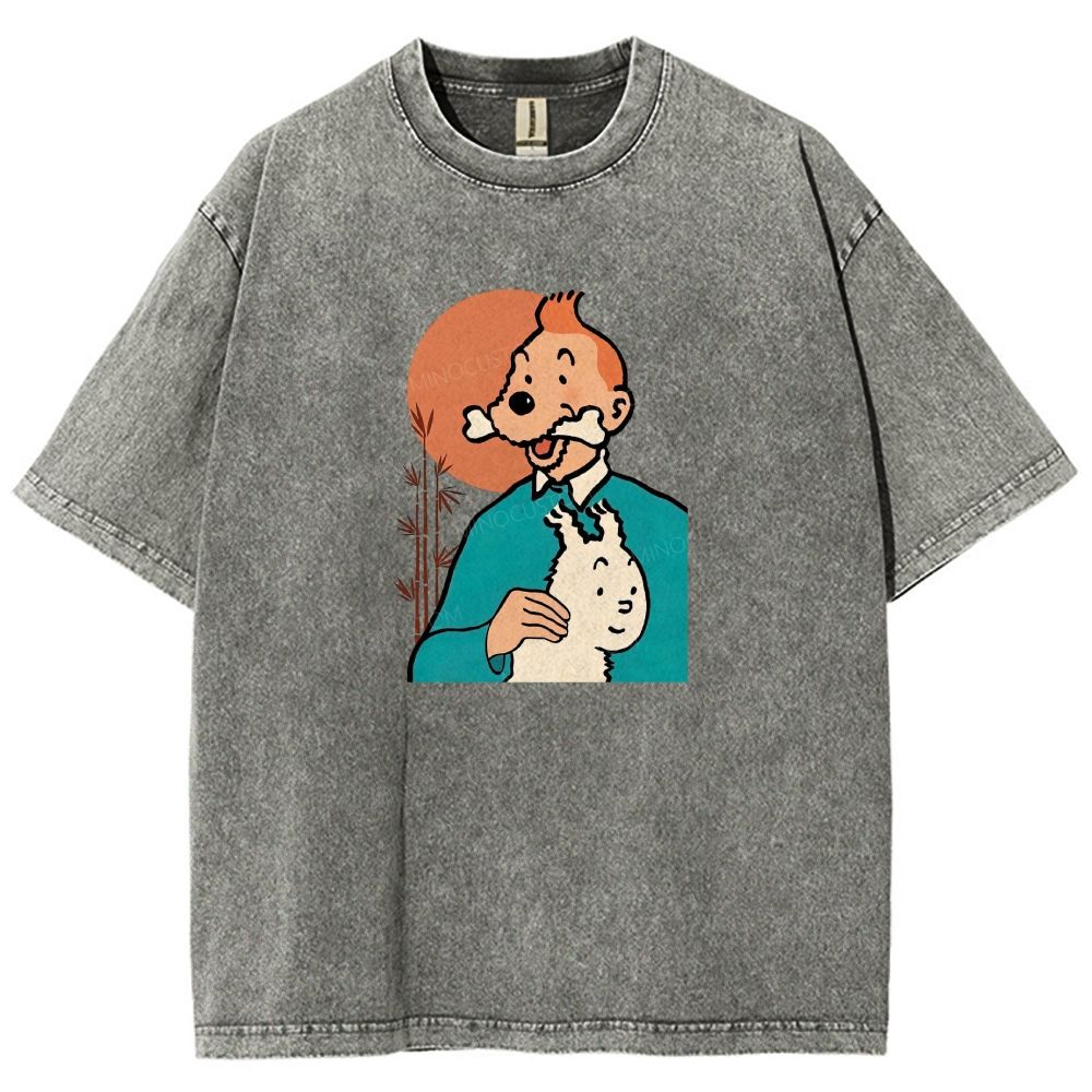 Vintage Cartoon Character Dog Funny Graphic Washed T-shirt
