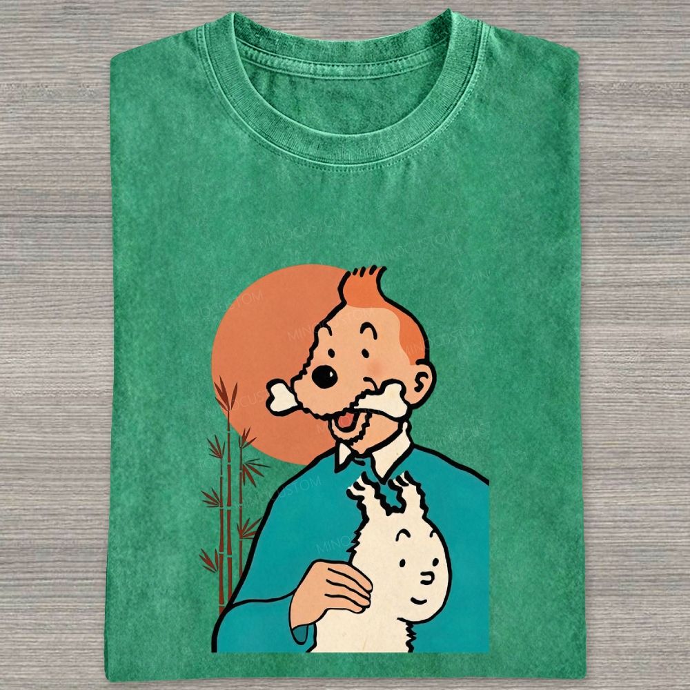 Vintage Cartoon Character Dog Funny Graphic Washed T-shirt