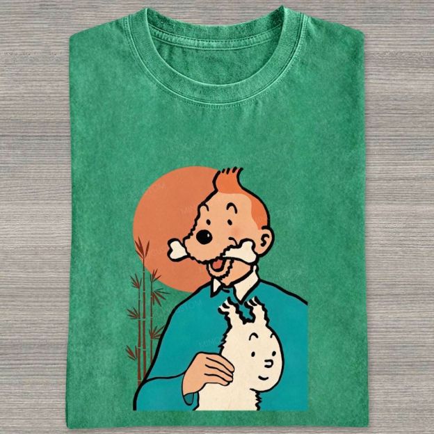 Vintage Cartoon Character Dog Funny Graphic Washed T-shirt