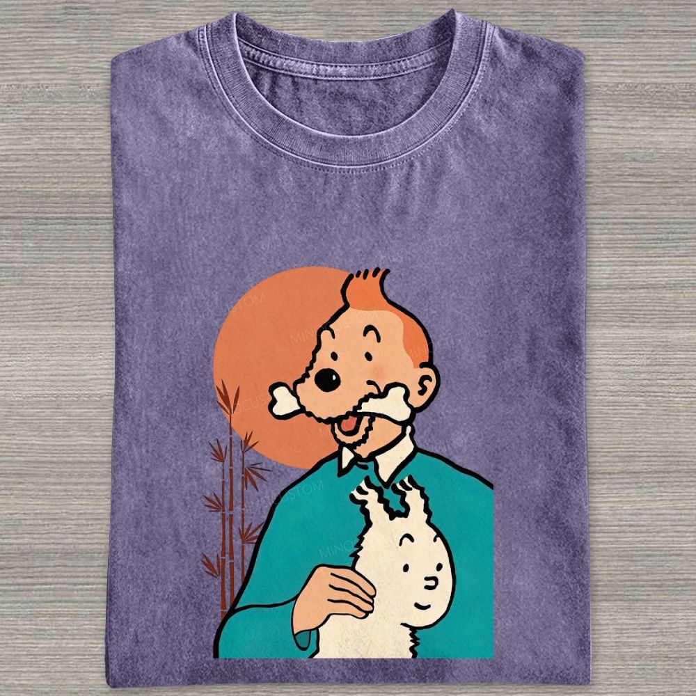 Vintage Cartoon Character Dog Funny Graphic Washed T-shirt