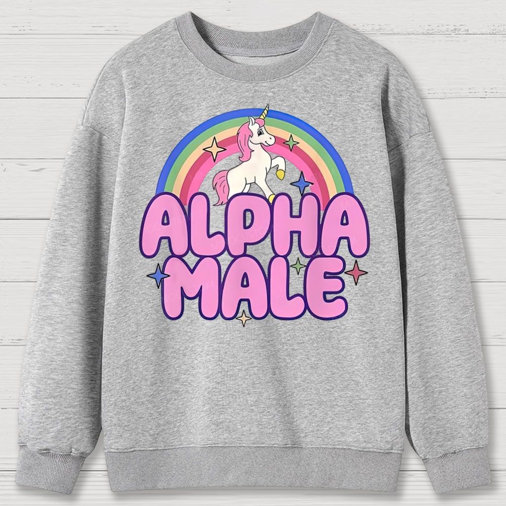 Rainbow Unicorn Alpha Male Y2K  Cotton Sweatshirts 2609000493