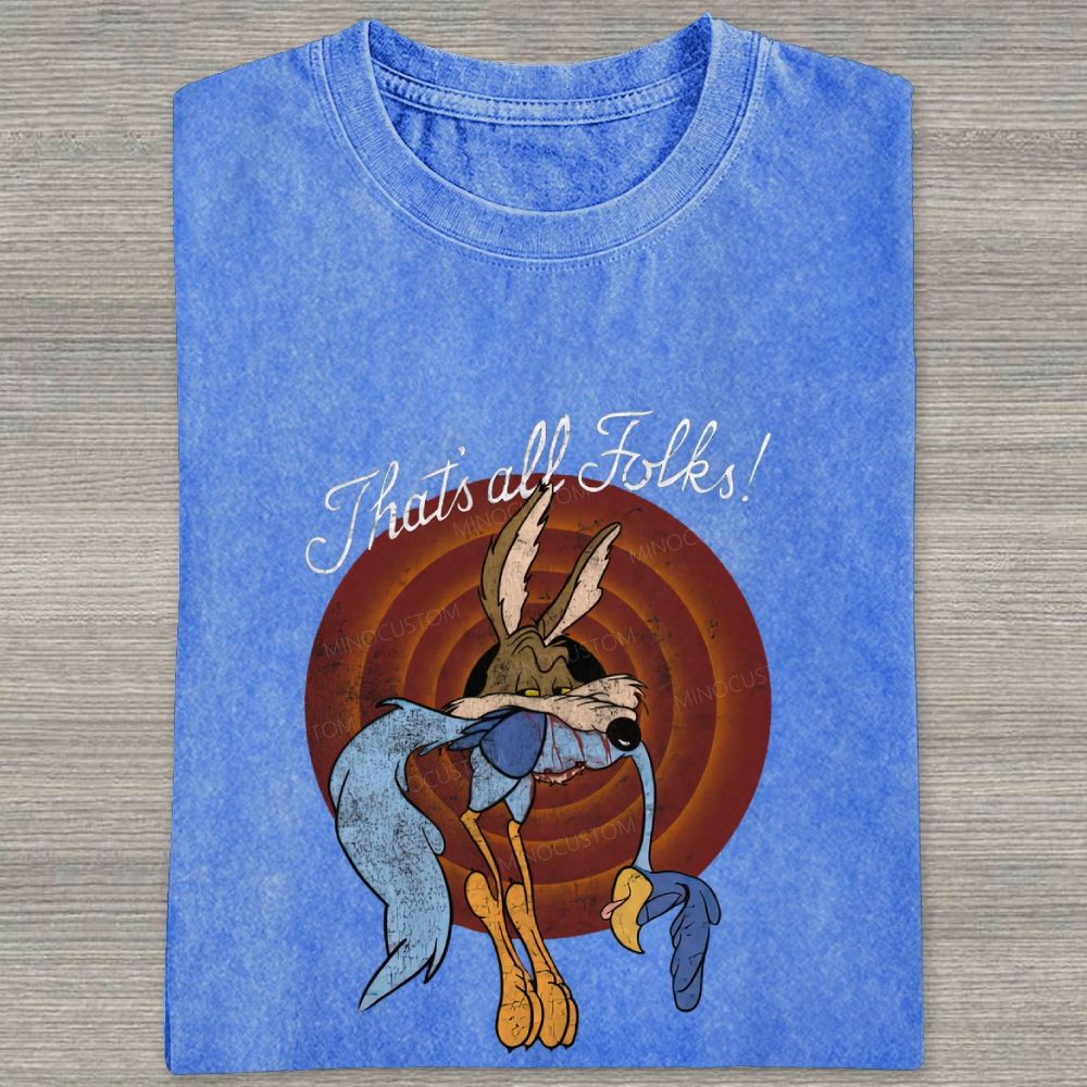Vintage Retro Cartoon Coyote Road Runner Graphic Washed T-shirt
