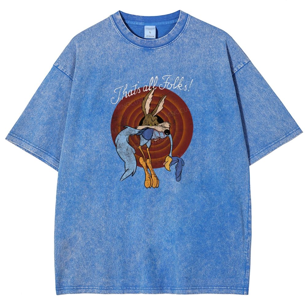 Vintage Retro Cartoon Coyote Road Runner Graphic Washed T-shirt
