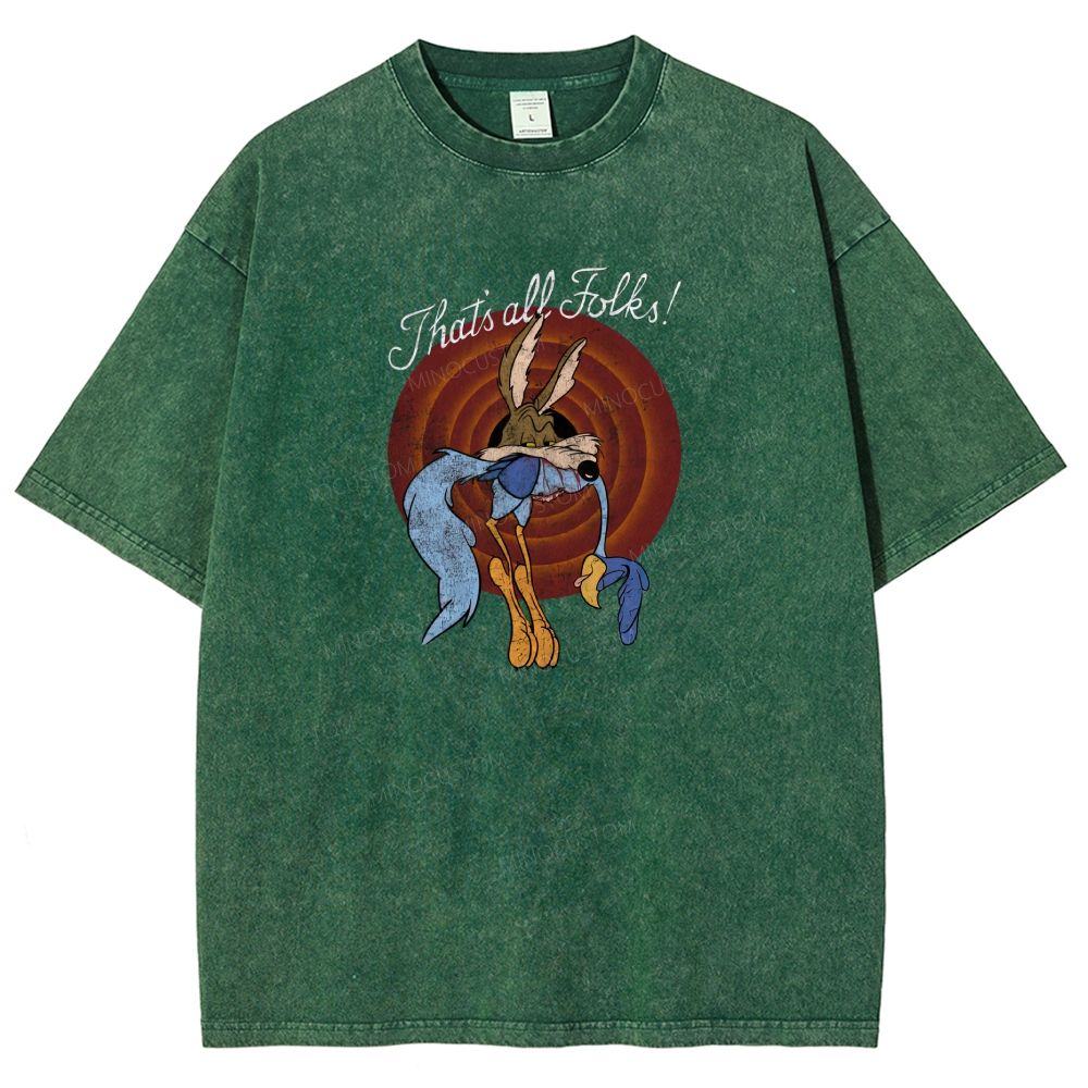 Vintage Retro Cartoon Coyote Road Runner Graphic Washed T-shirt