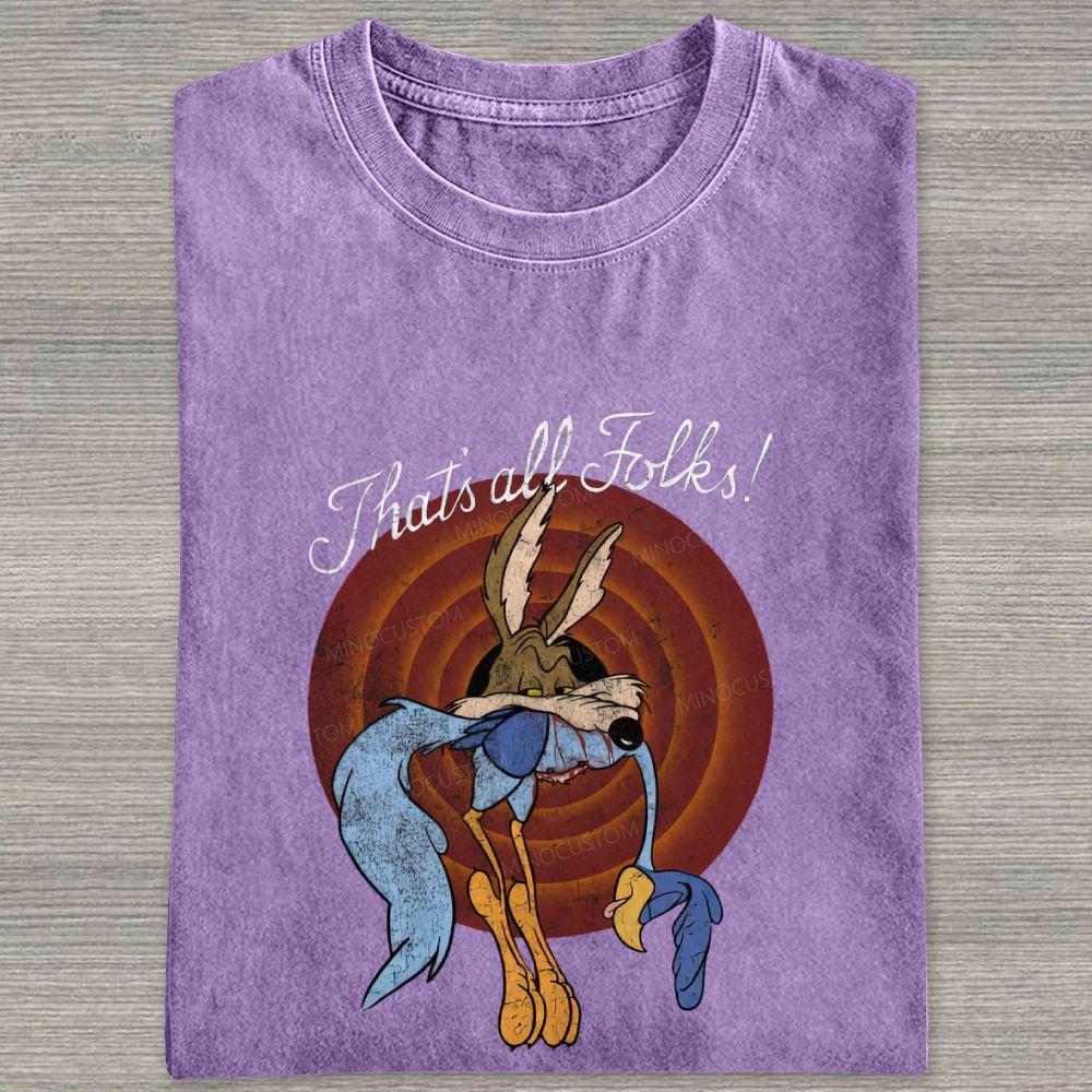 Vintage Retro Cartoon Coyote Road Runner Graphic Washed T-shirt