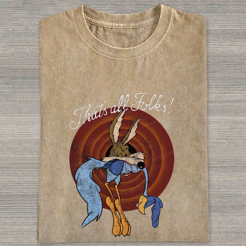 Vintage Retro Cartoon Coyote Road Runner Graphic Washed T-shirt