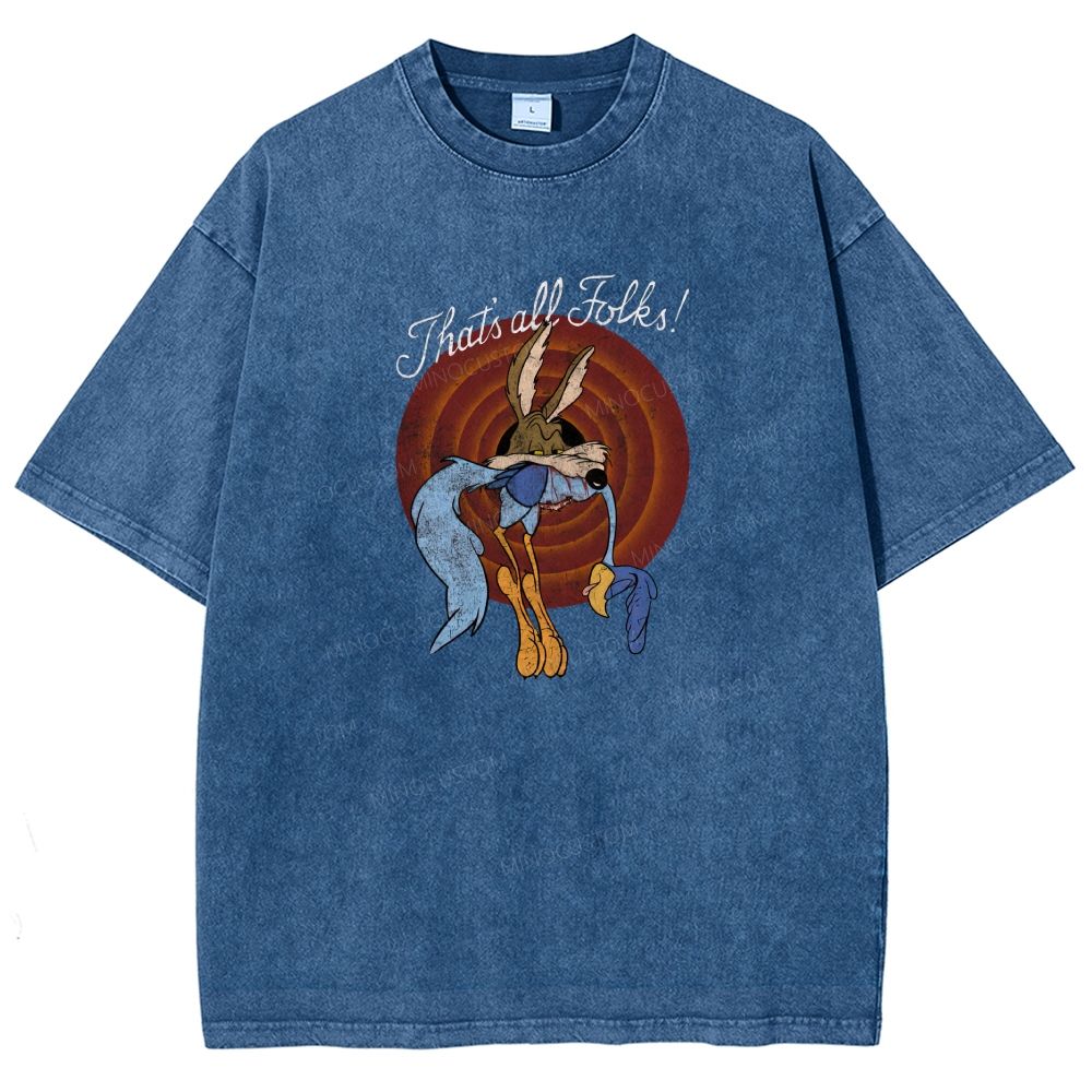 Vintage Retro Cartoon Coyote Road Runner Graphic Washed T-shirt