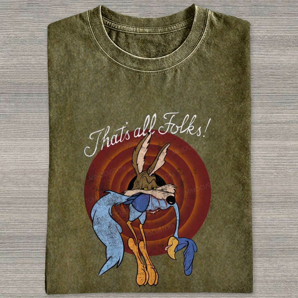 Vintage Retro Cartoon Coyote Road Runner Graphic Washed T-shirt